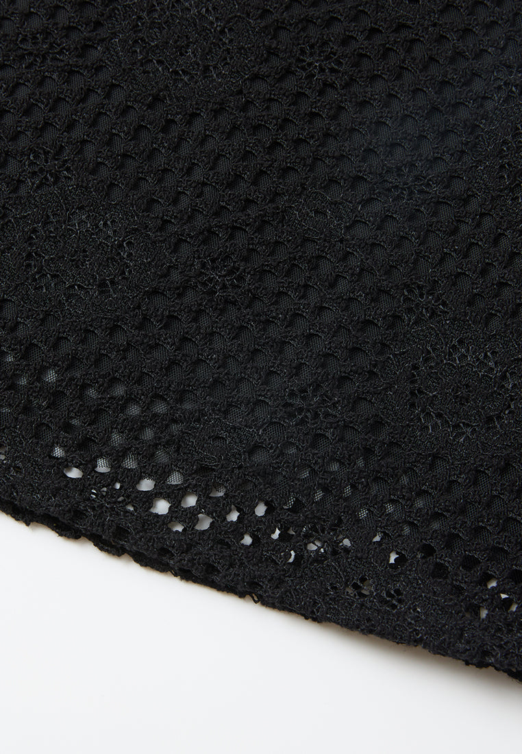 Ruffle-detail Embellished-trim Panelled Mesh Dress