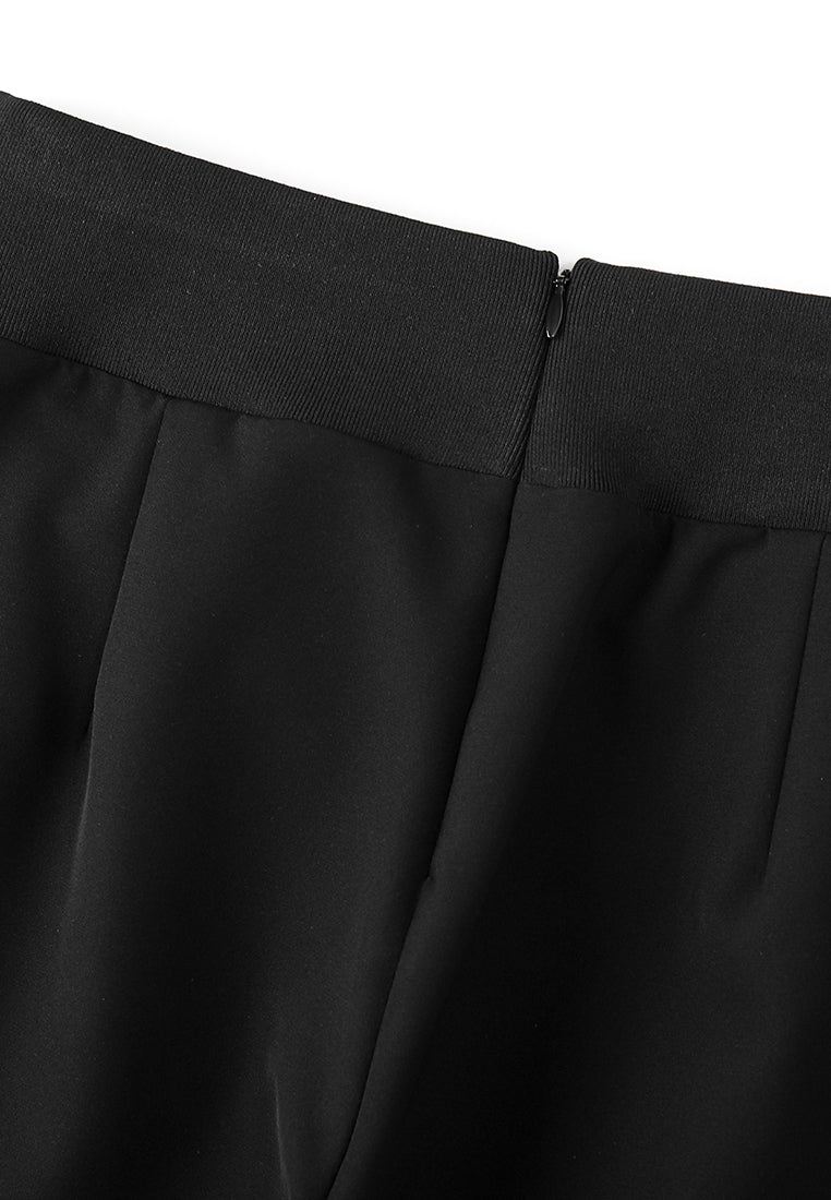 Black Elastic Waist Straight-leg Pants