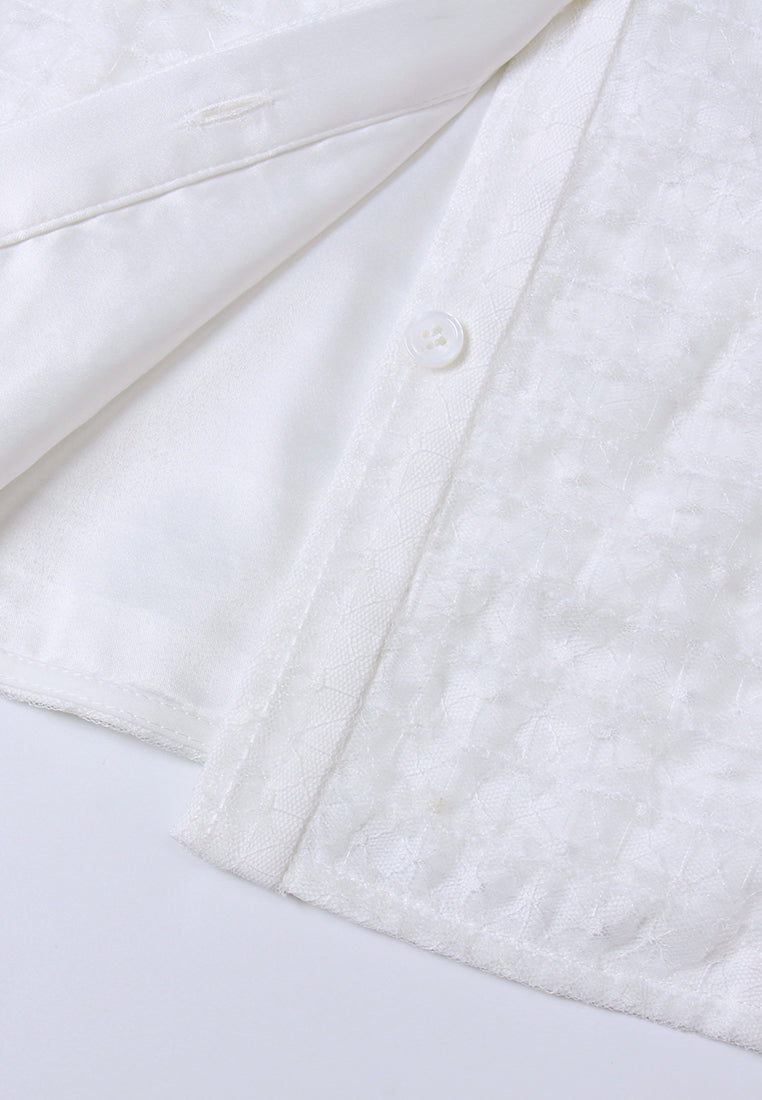 Bow-Detail Crystal Mesh Shirt