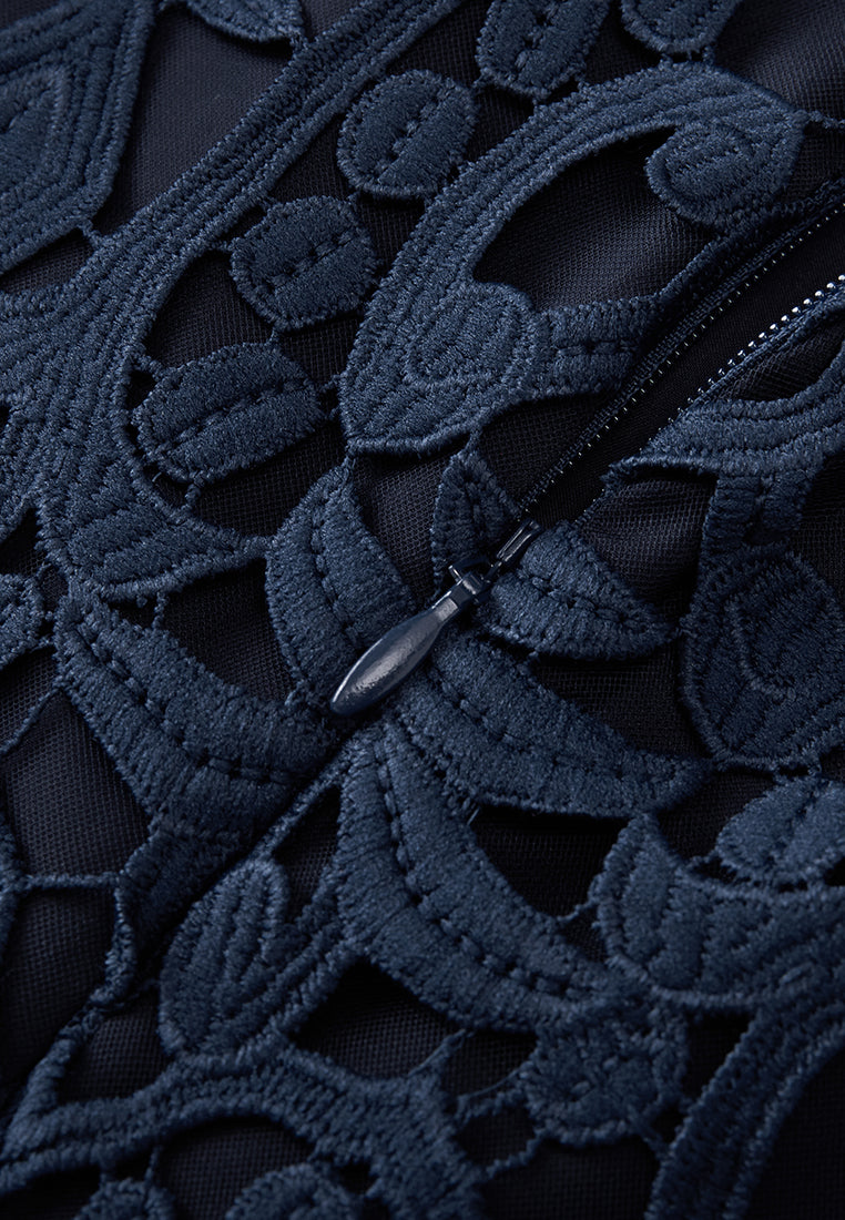 Dark blue Hollow-carved Lace Dress