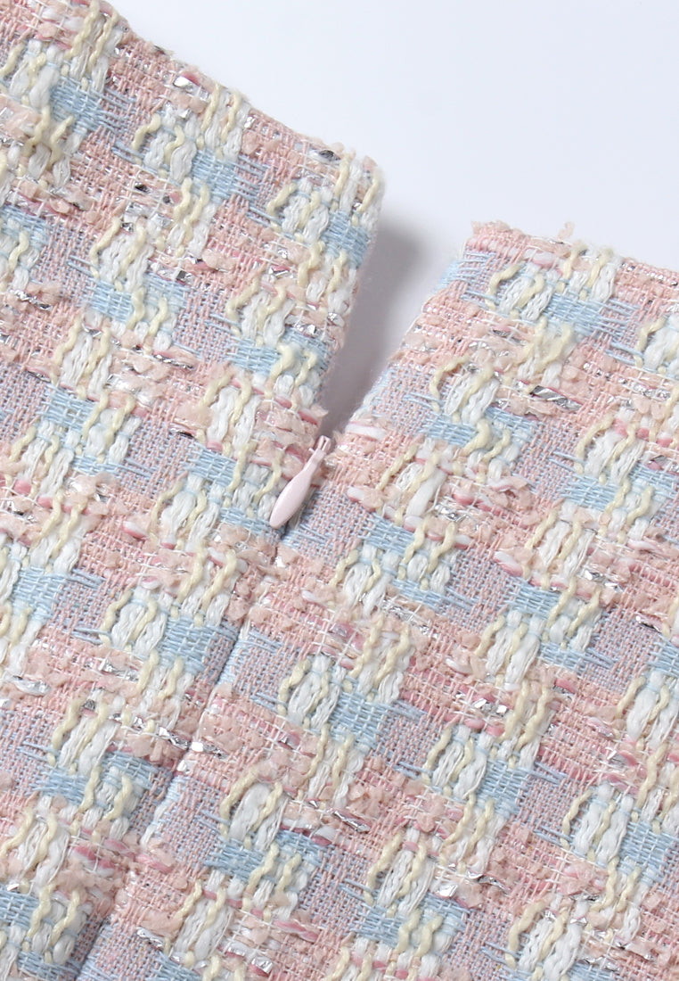 Éclat Fleurie Robe en Tweed Pastel