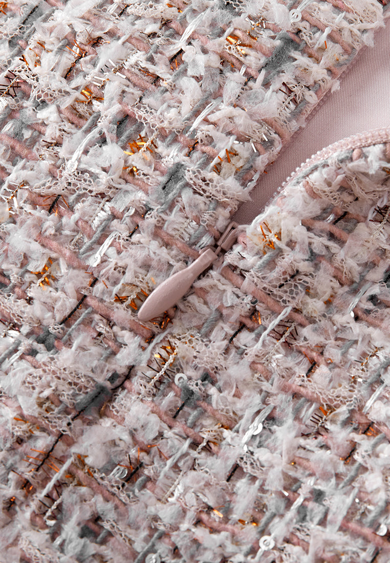 Asymmetric Mixed Tweed Embellished-button