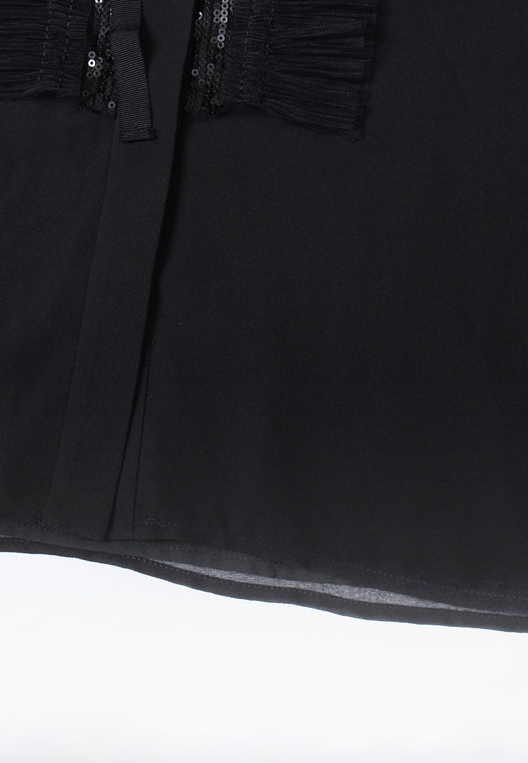 Embellished Pleated Sheer Blouse