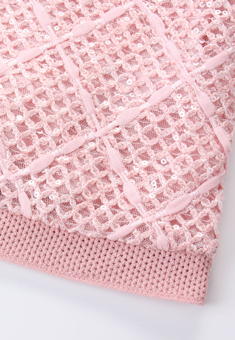Rosé Checkered Orné Cardigan