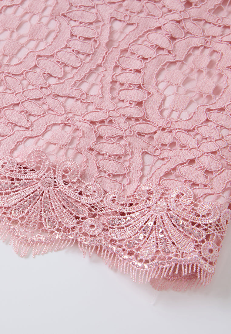 Pop-up Effect Crystal-embellished Hollow-carved Lace Dress