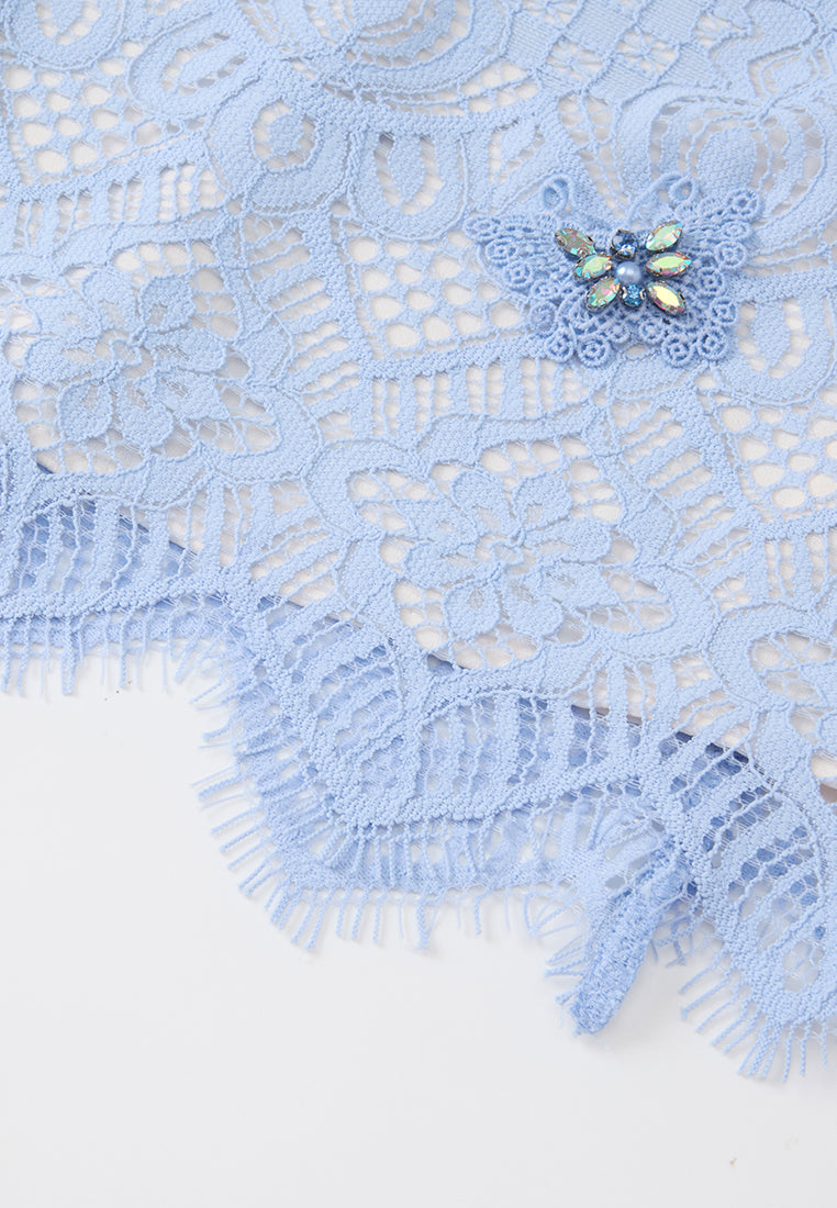 Embellished Butterfly Appliqué Lace Shirt