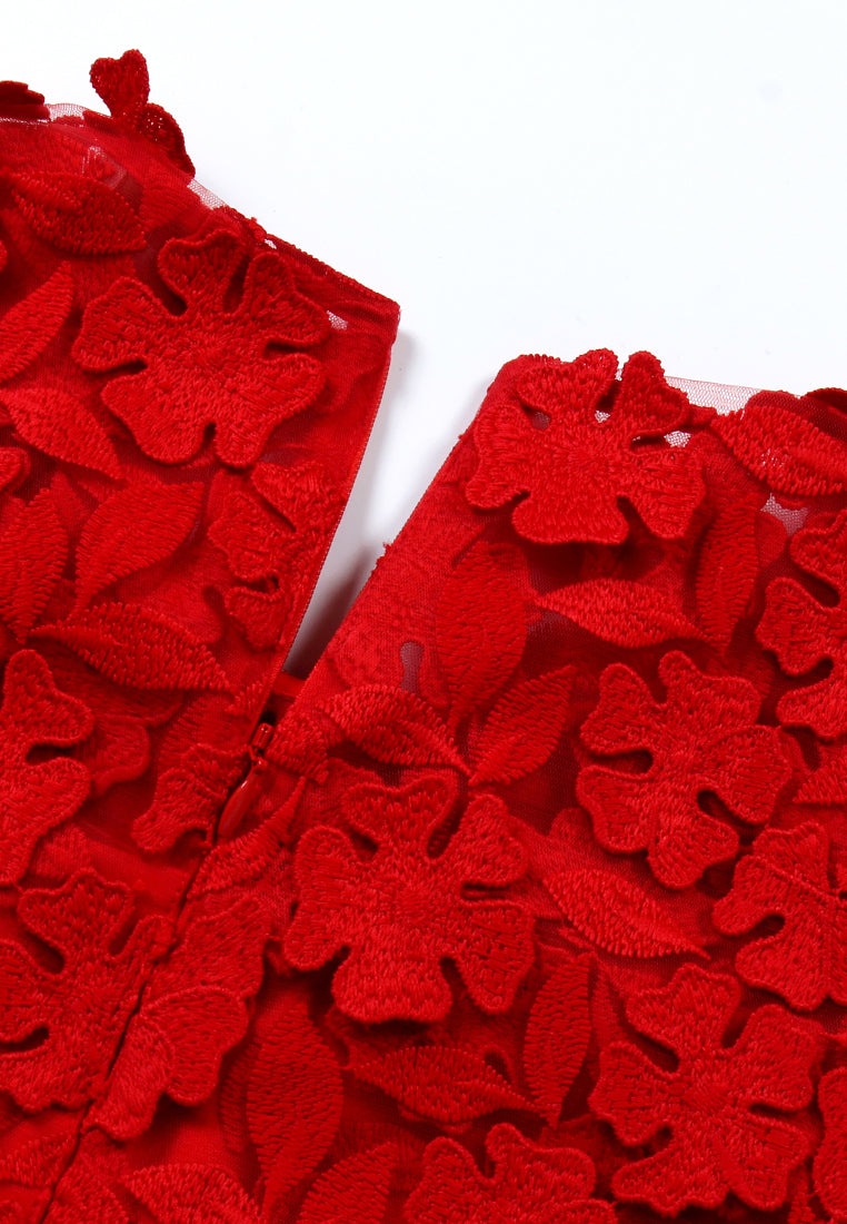 Scarlet Bloom Appliqué Dress