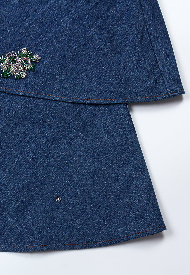 Indigo Bloom Layered Denim Skirt