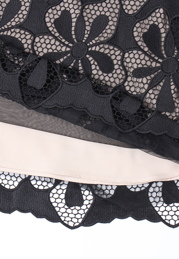 Floral Lace Contrast Midi Dress