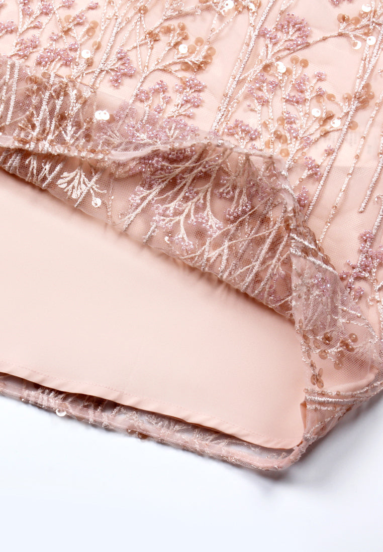 Blush Elegance Embroidered Long Dress