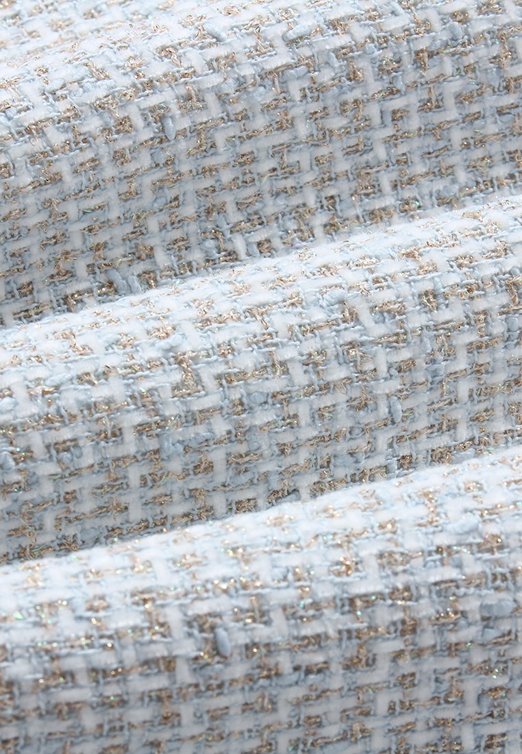 Azure Bloom Chain-Belt Tweed Dress