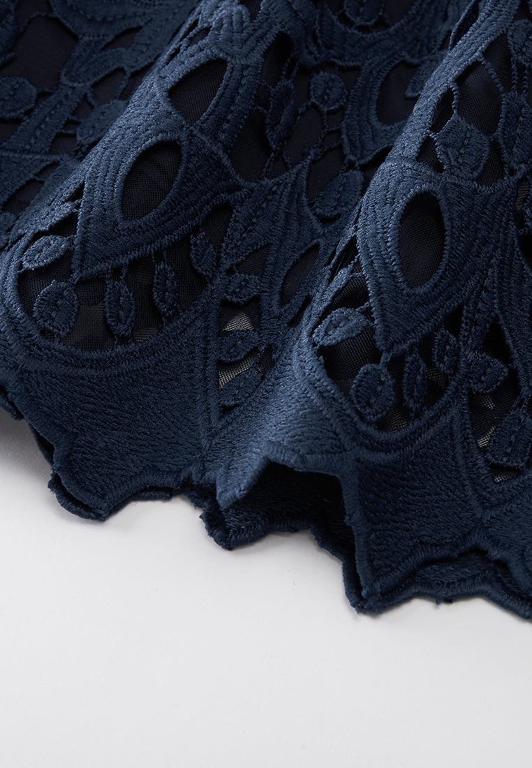 Dark blue Hollow-carved Lace Dress