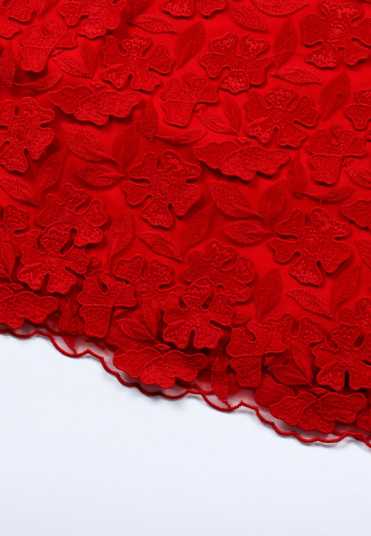 Scarlet Bloom Appliqué Dress