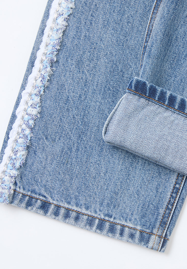 Frayed Side Seam Straight-leg Washed Jeans