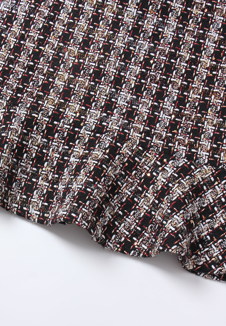 Checked Fishtail-hem Tweed Midi Dress