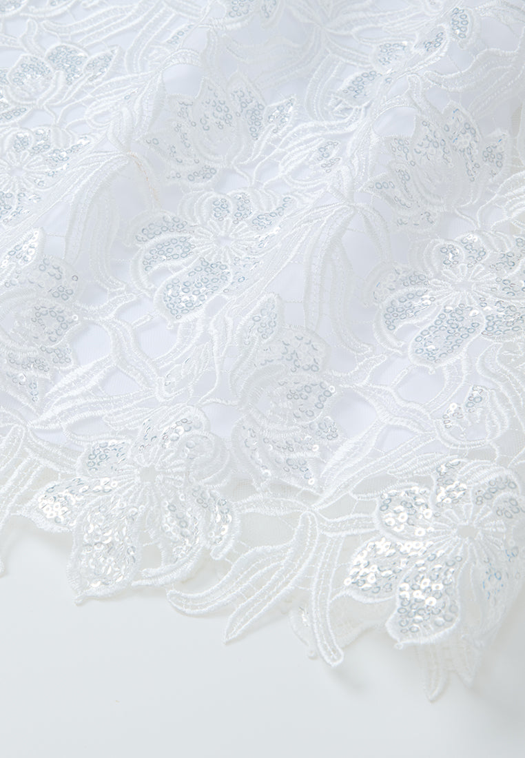 Embellished Pop-up Detail Hollow-carved Lace Dress