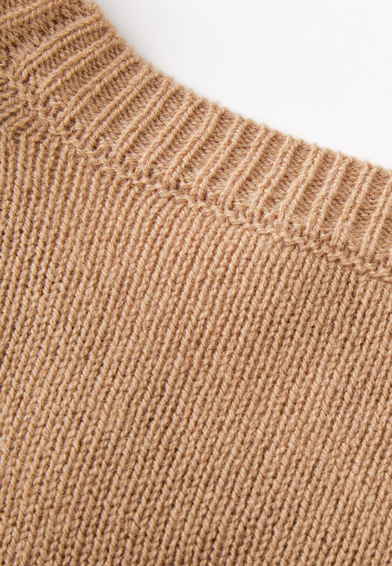 Khaki Stripe-detail Ribbed Trim Jumper