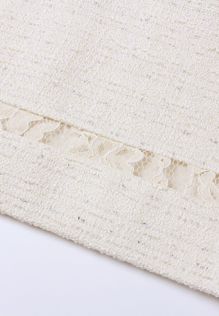 Lace-Trim Tweed Dress with Velvet Bow