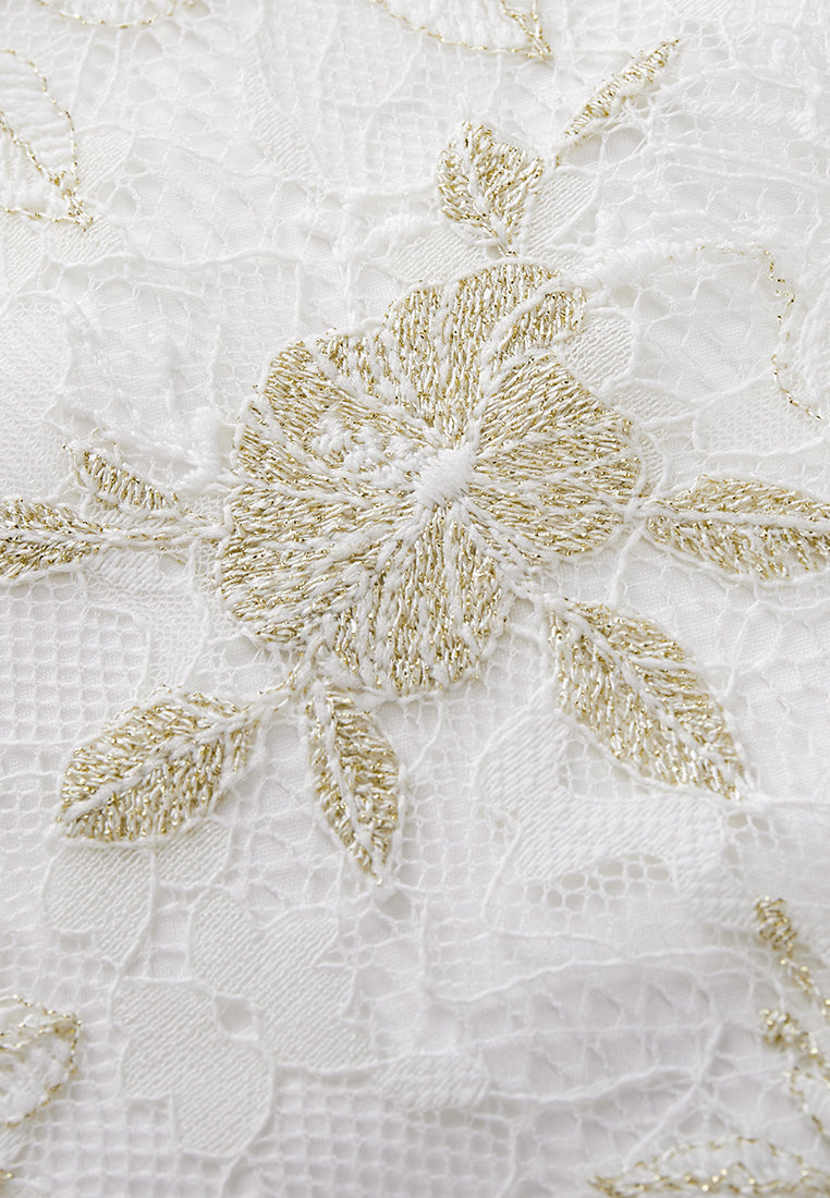 Embellished-trim Lurex Floral-appliqué Lace Dress