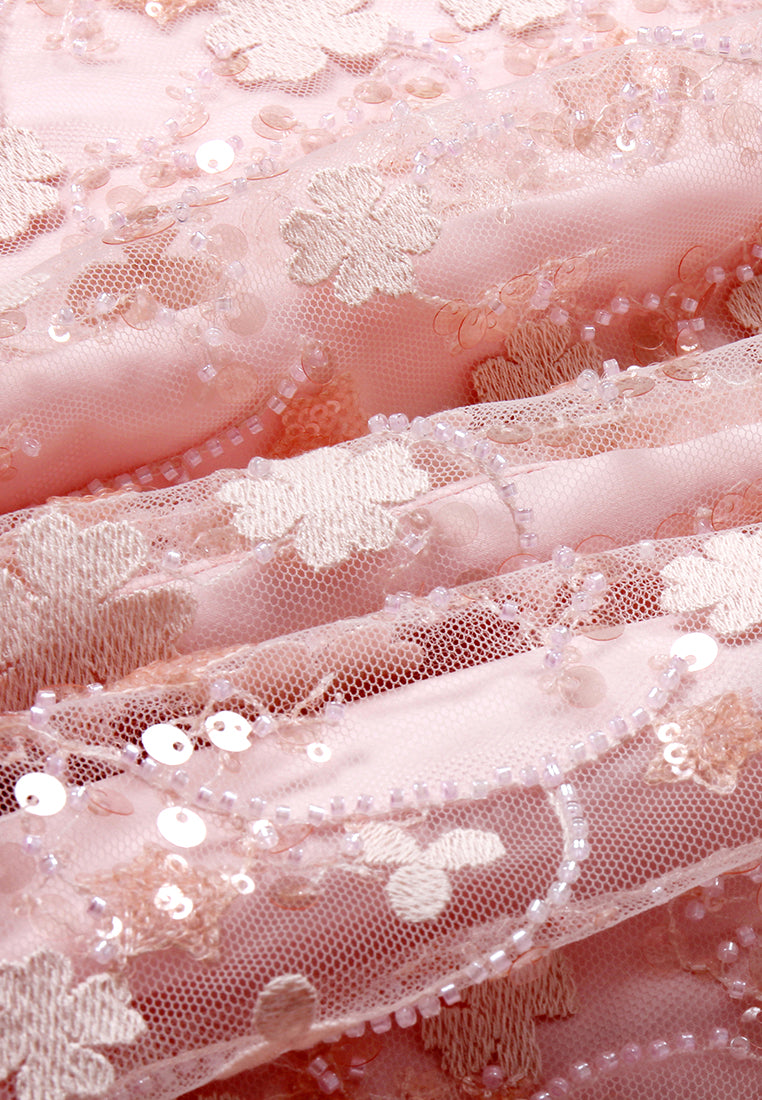 Blush Elegance Embroidered Midi Dress