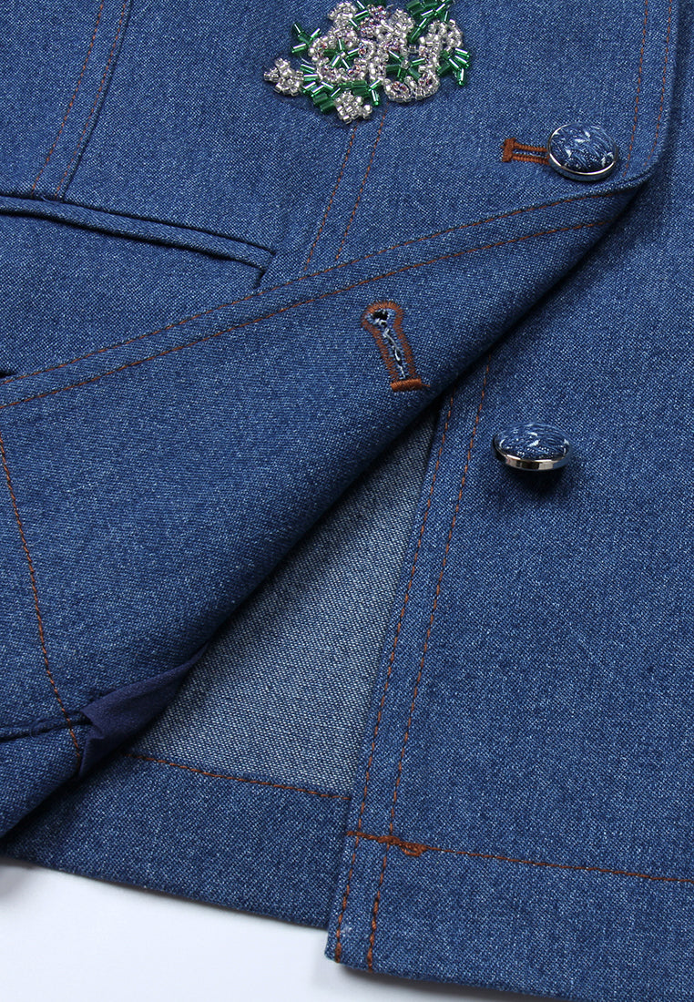 Indigo Bloom Embroidered Denim Blazer