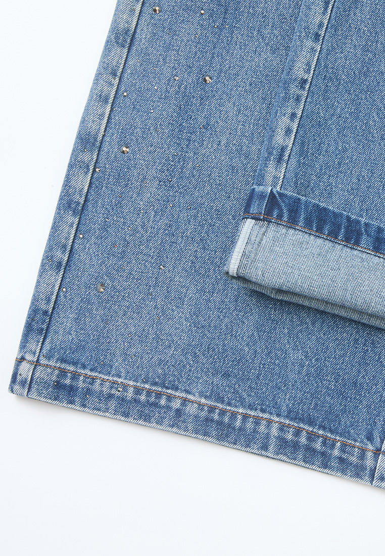 Sequin-detail Wide-leg Washed Jeans
