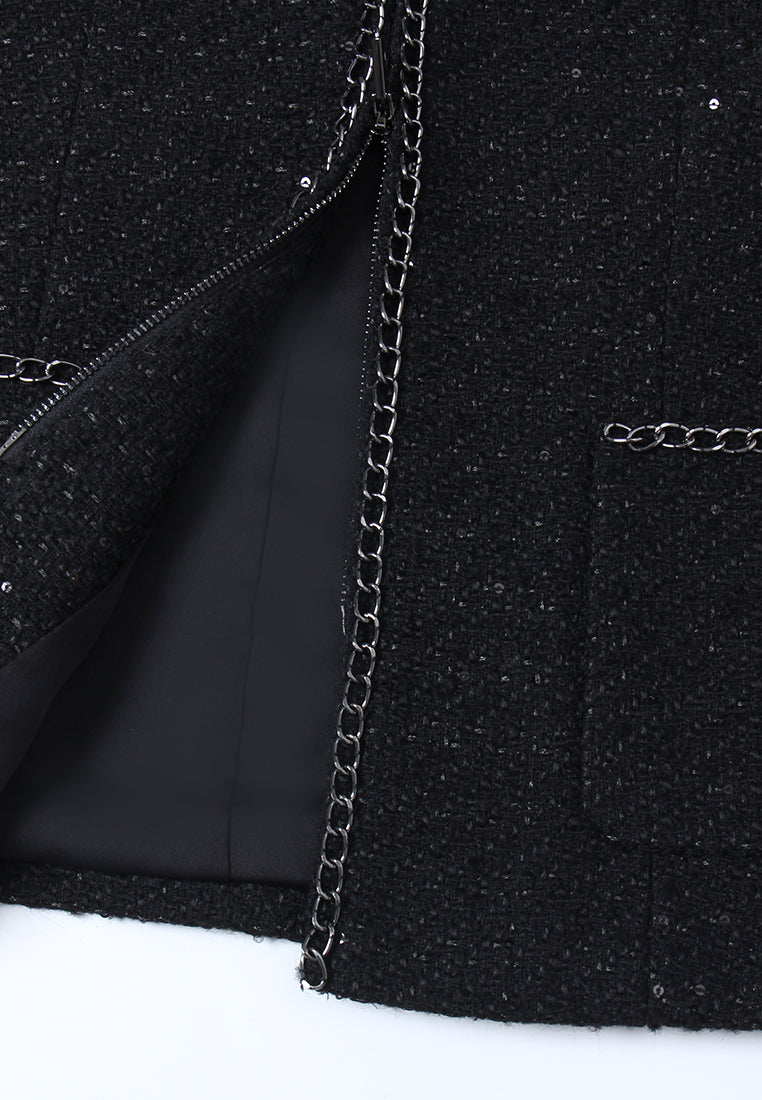 Gilded Edge Textured Zip Tweed Jacket