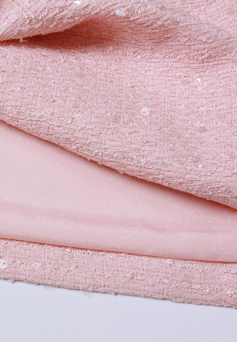 Appliqué V-neck Sequin Tweed Dress