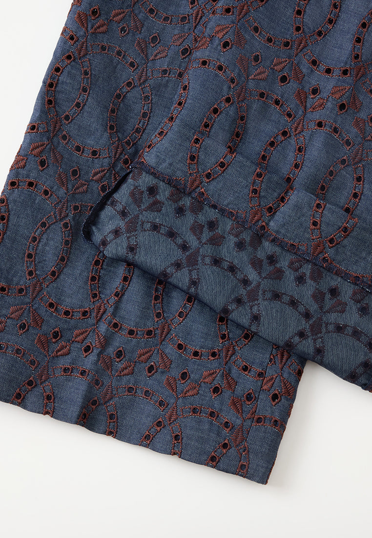 Contrast Embroidered Monogram Flared Trousers