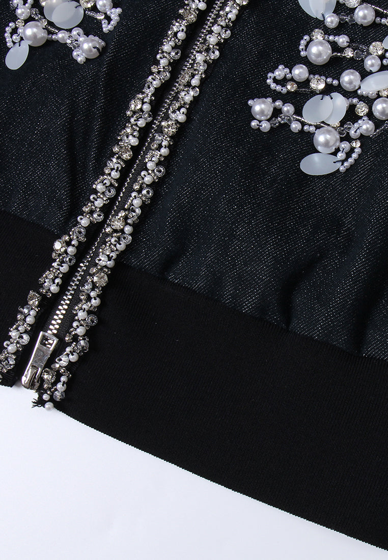 Contrasting-embellishment Denim Bomber Jacket