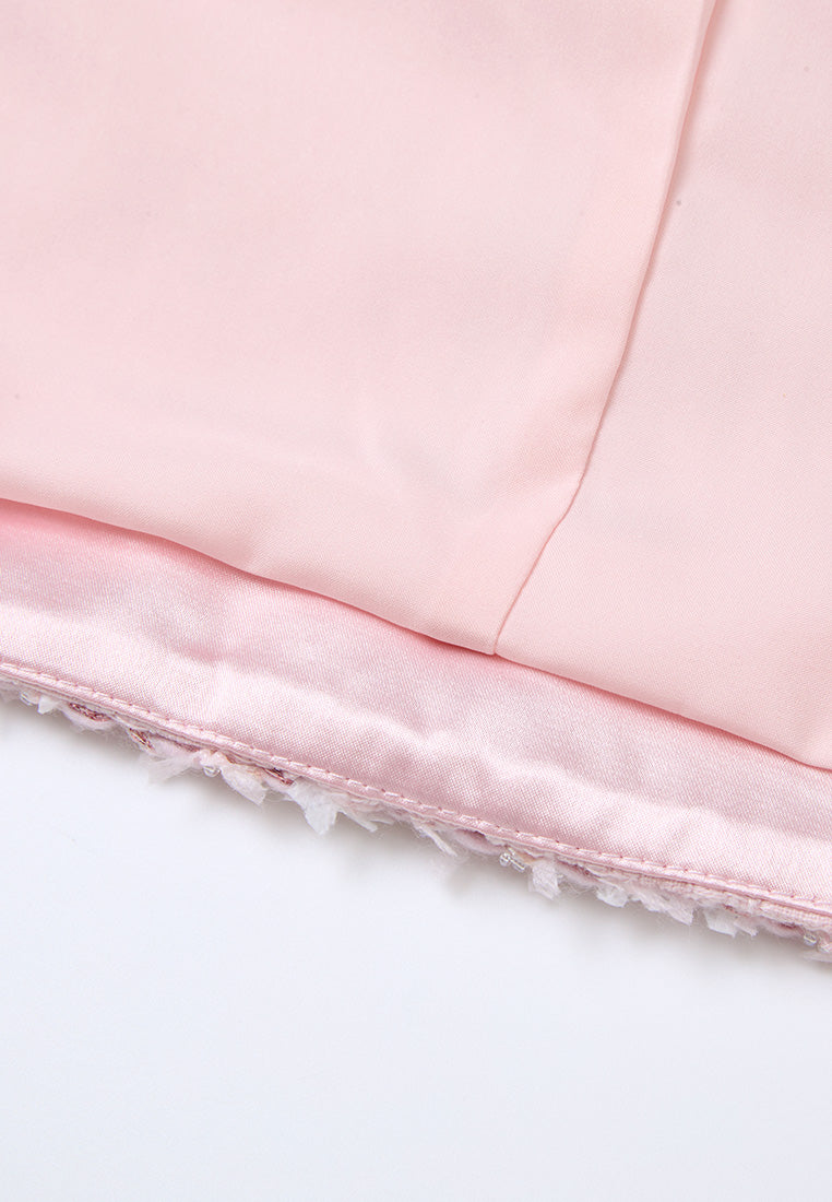 Frayed-trim Pleated-detail Checked Tweed Jacket
