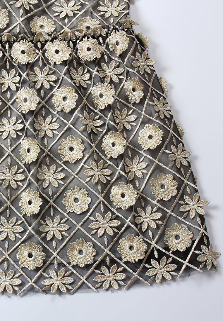 Midnight Bloom Embroidered Gown