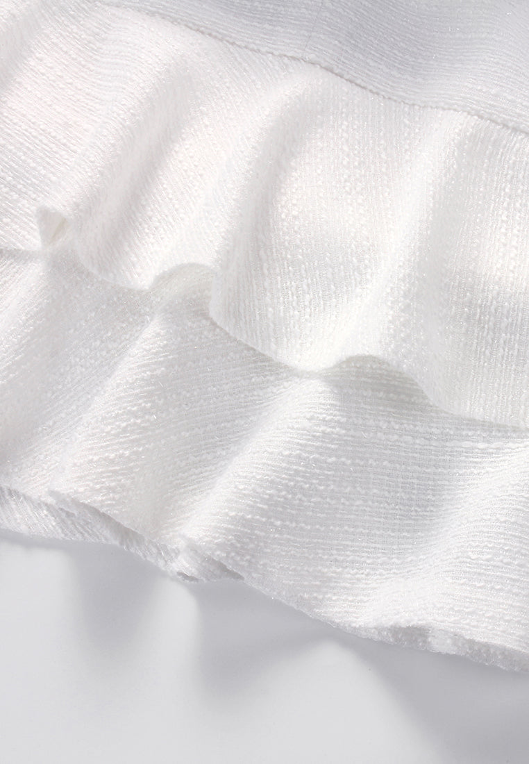 White Embellished Ruffle Dress