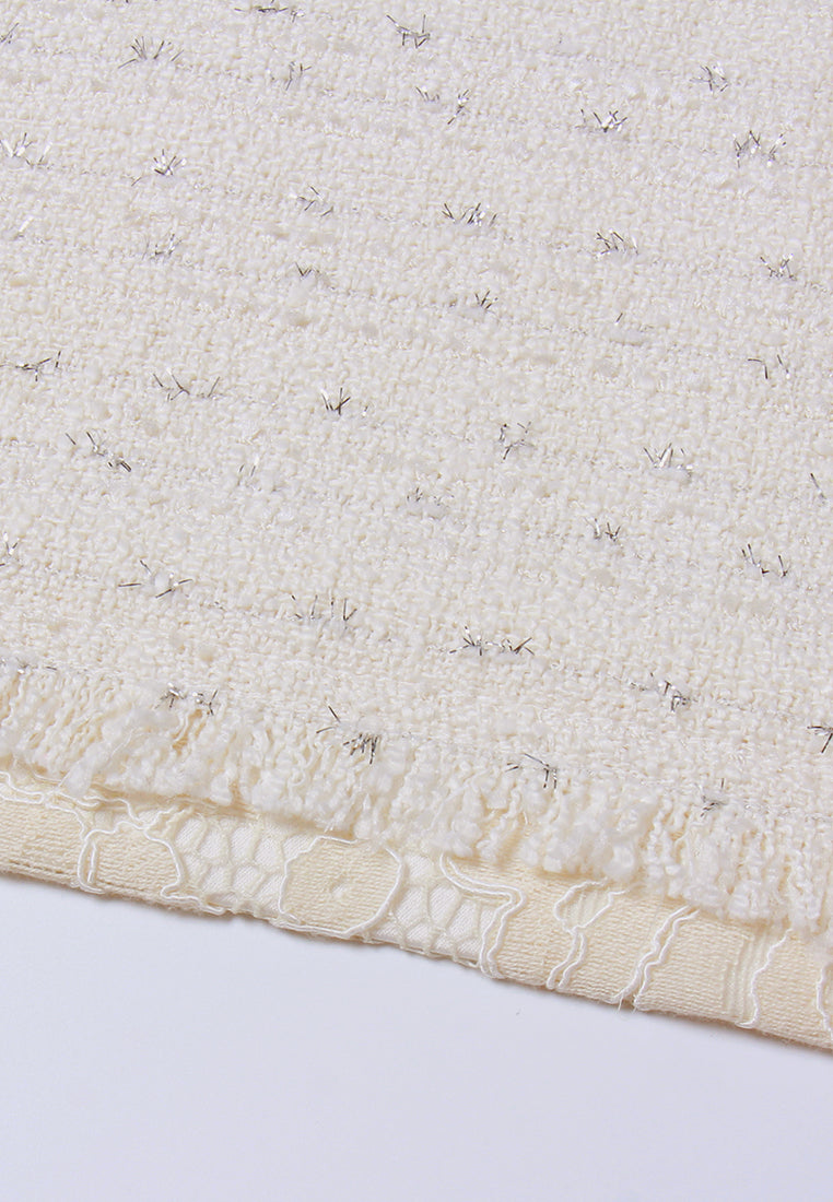 Crystal-Embellished Lace-Trim Tweed Jacket