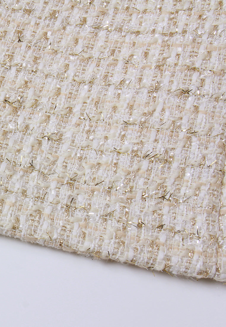 Braided-Trim Sleeveless Tweed Coat