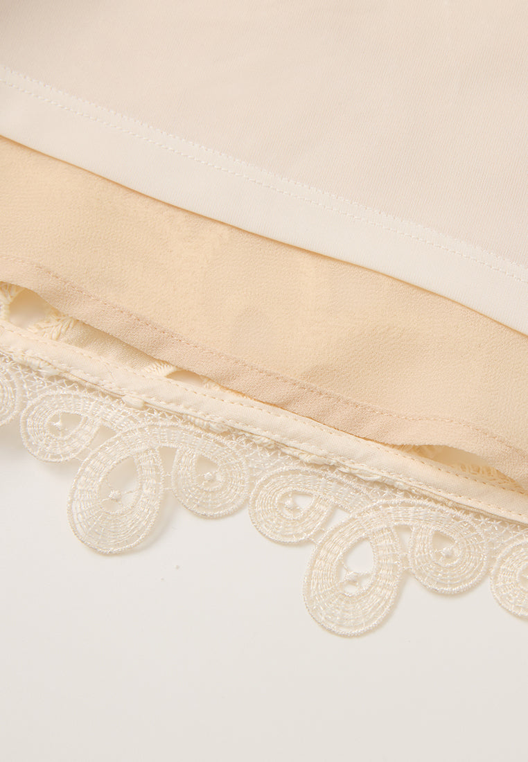 Bead-trim V-neck Hollow-carved Lace Dress