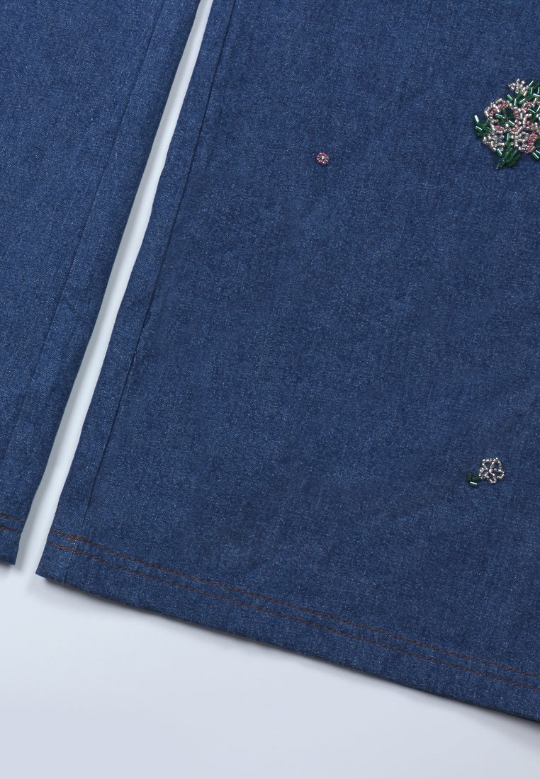 Indigo Bloom Wide-Leg Denim Pants