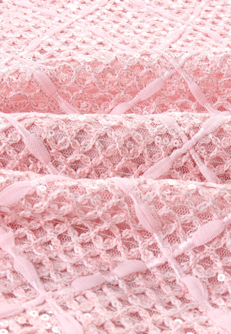 Rosé Checkered Orné Cardigan