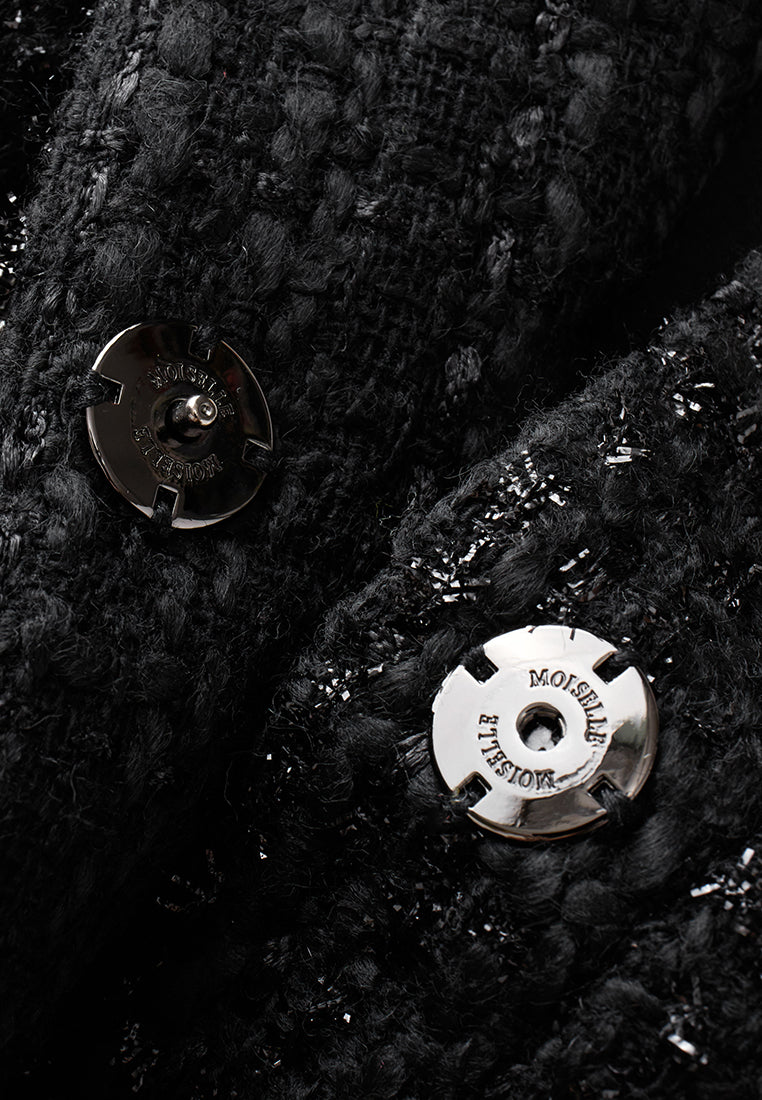 Chanel Black Sequin Open Front Cropped Suit Jacket 36 Embellished