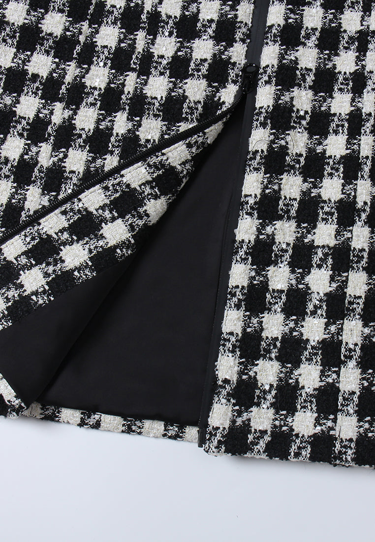 Houndstooth Zip-Front Tailored Coat