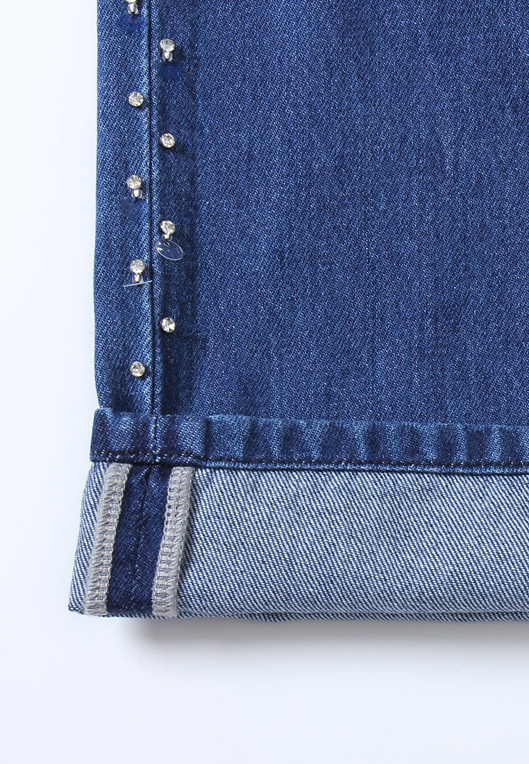 Embellished Side-Seam Denim Trousers