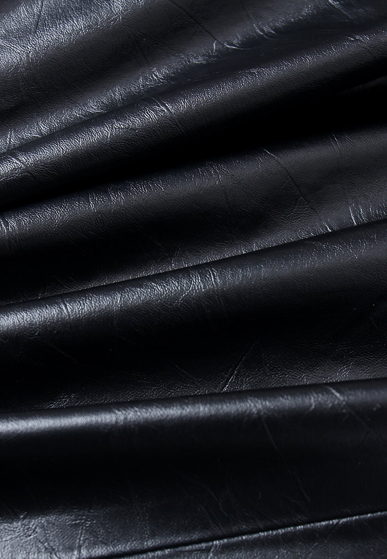 Pantalon Tailleur Large Noir en Cuir