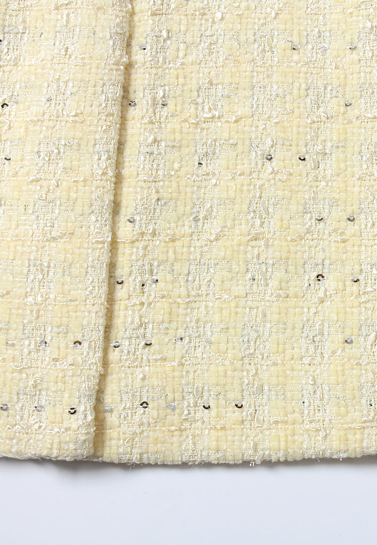 Golden Tweed Coat with Pearl Chain Belt