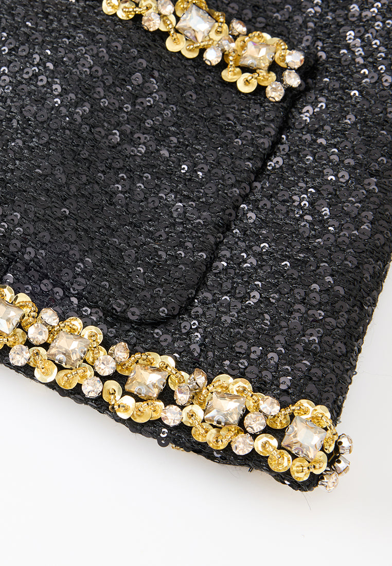 Contrasting Embellished-trim Sequined Jacket