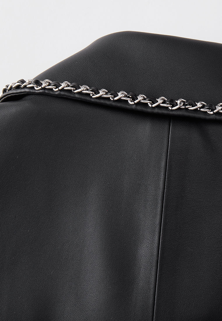 Chain-detail Vegan Leather Tie-waist Jacket