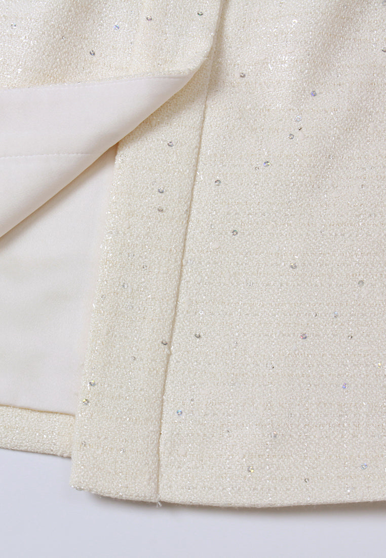 Flower-Motif Embellished Tweed Dress