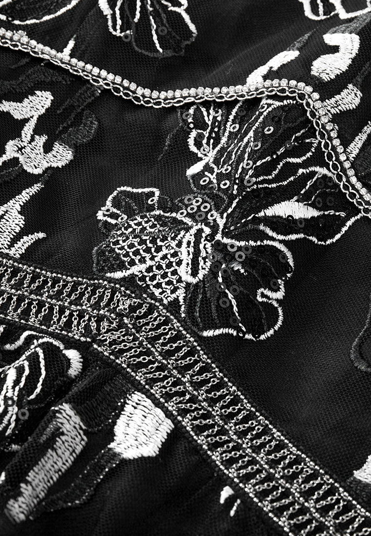 MOISELLE Black Sheer Floral Embroidery Dress MOISELLE Black Sheer Floral Embroidery Dress