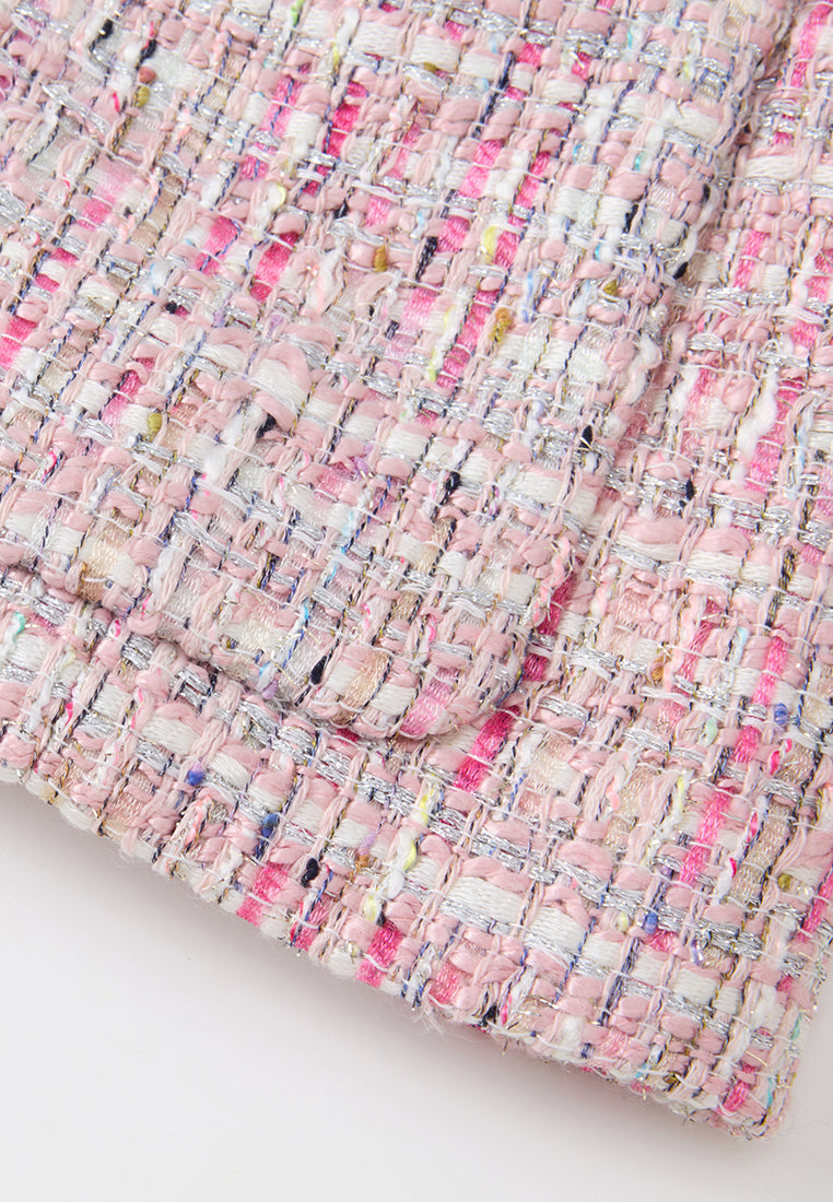 Notched Lapel Mixed Tweed Contrasting-trim Cropped Jacket