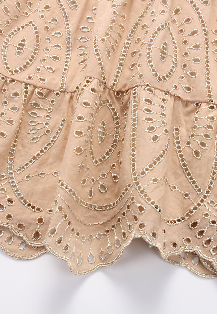 Peach Embroidered Tier Skirt
