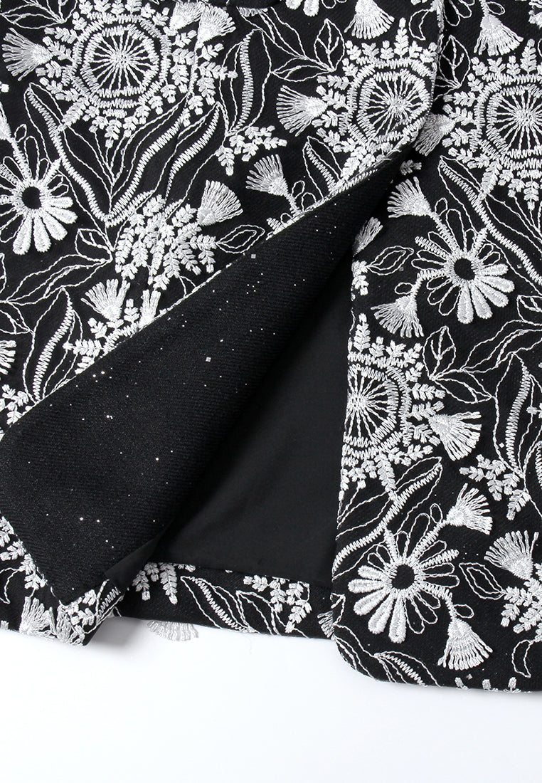 Floral Embroidery Bow-detail Coat